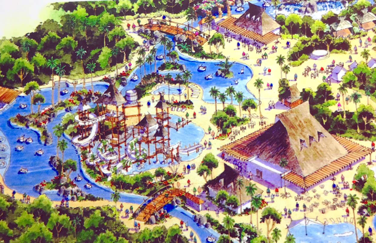 The Water Park design seems to have the same outlines as the large Lazy River that has been under construction for a number of years. Tap the photo to expand, tap your browser's back arrow to return.