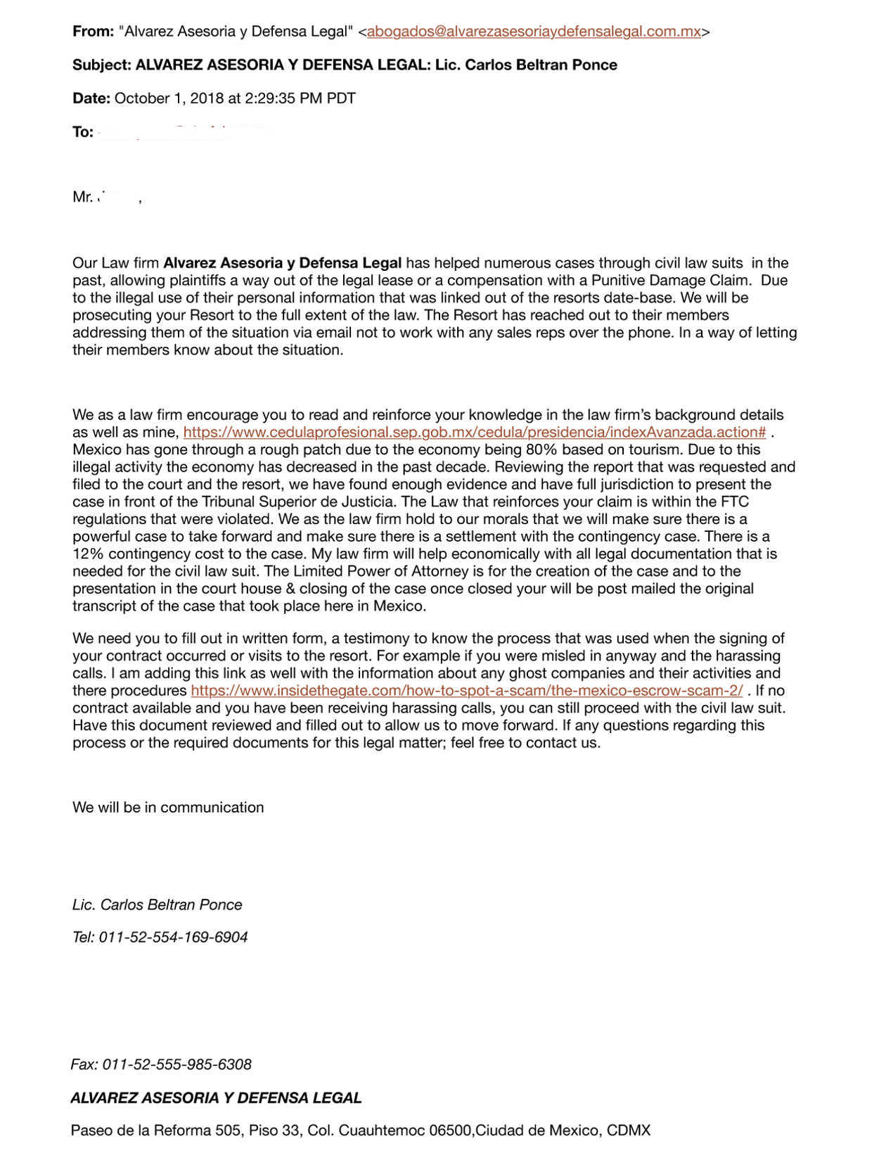 Letter from the alleged attorney.  Tap the image to expand, tap your browser's back arrow to return to the page...