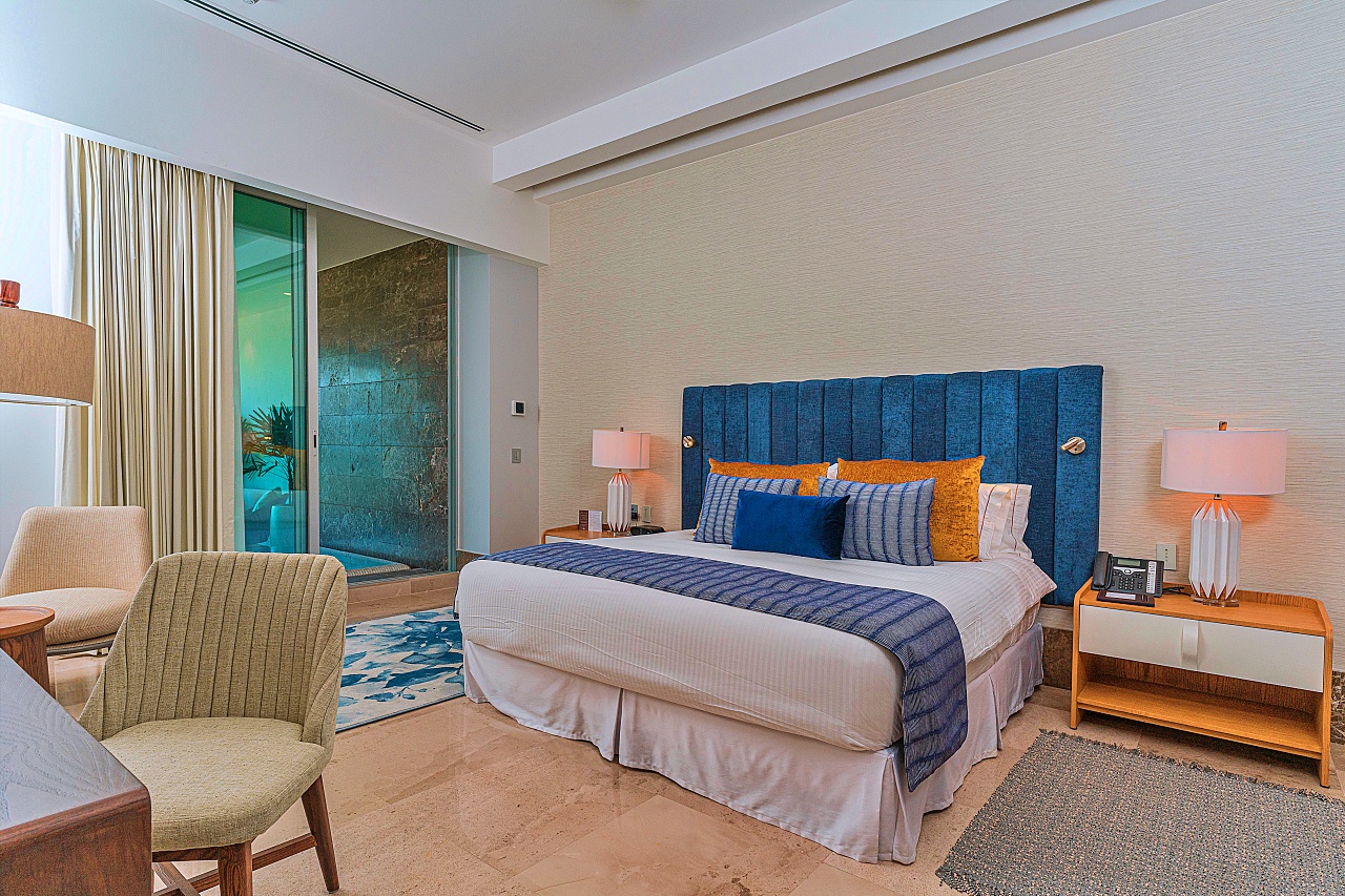 The Master Bedroom of the Luxxe Royal 2 BR unit in Tower Six at the Grand Luxxe Residence Club in Nuevo Vallarta, Mexico.