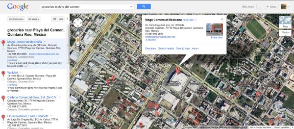 Shopping Map in Playa del Carmen, thanks to Google.
