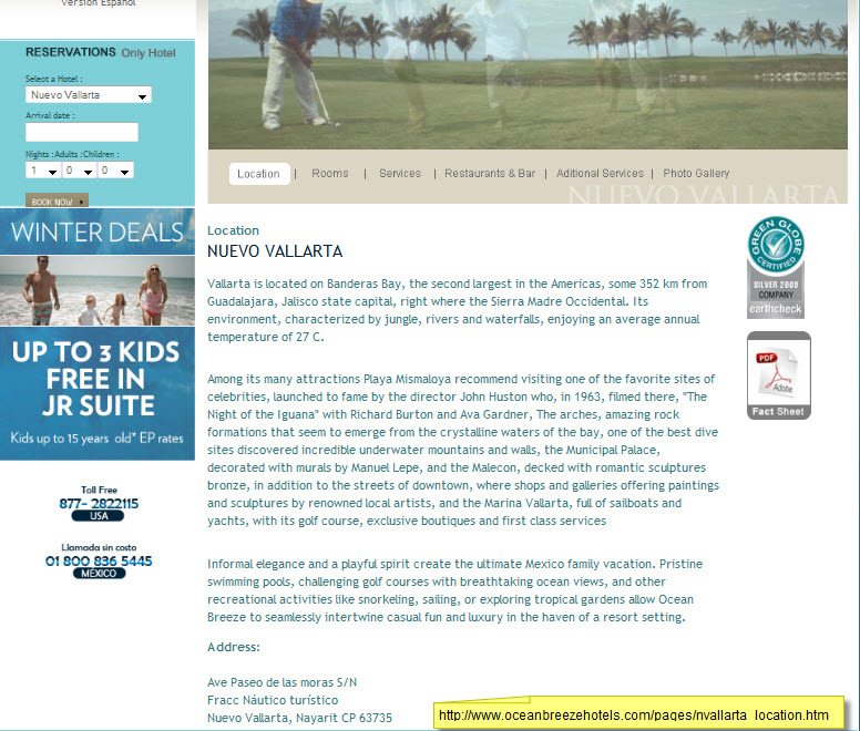 Contact information at the Ocean Breeze Hotels Sea Garden - Nuevo Vallarta