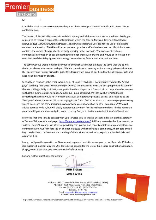 Letter of Intent - Premier Business Brokers