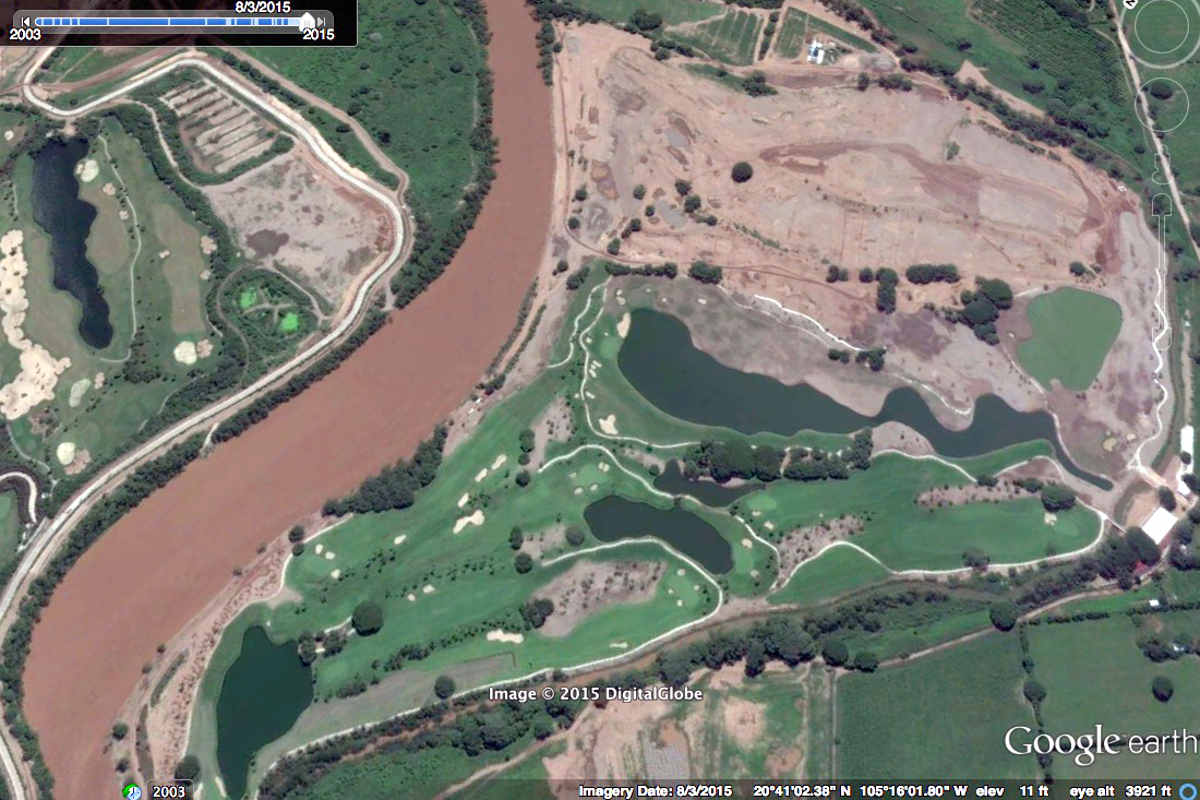 The Greg Norman Course is south of the Ameca River and covers a sizable portion of the property extending to the Bird Sanctuary.  Hurricane Patricia rains in the mountains increased the volume of water that passed by the property to the bay and covered the property, causing delays in opening the course.  Plans are in place to open in late December or early January.