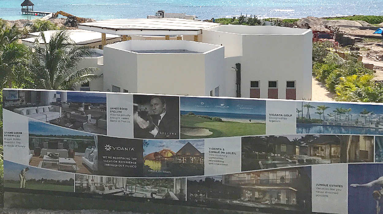 This photo shows a billboard filled with photos of people who visited the property and influenced the development of the property.  The property is owned by Grupo Vidanta, and is located in the Riviera Maya/Playa Paraiso area on the East Coast of Mexico.