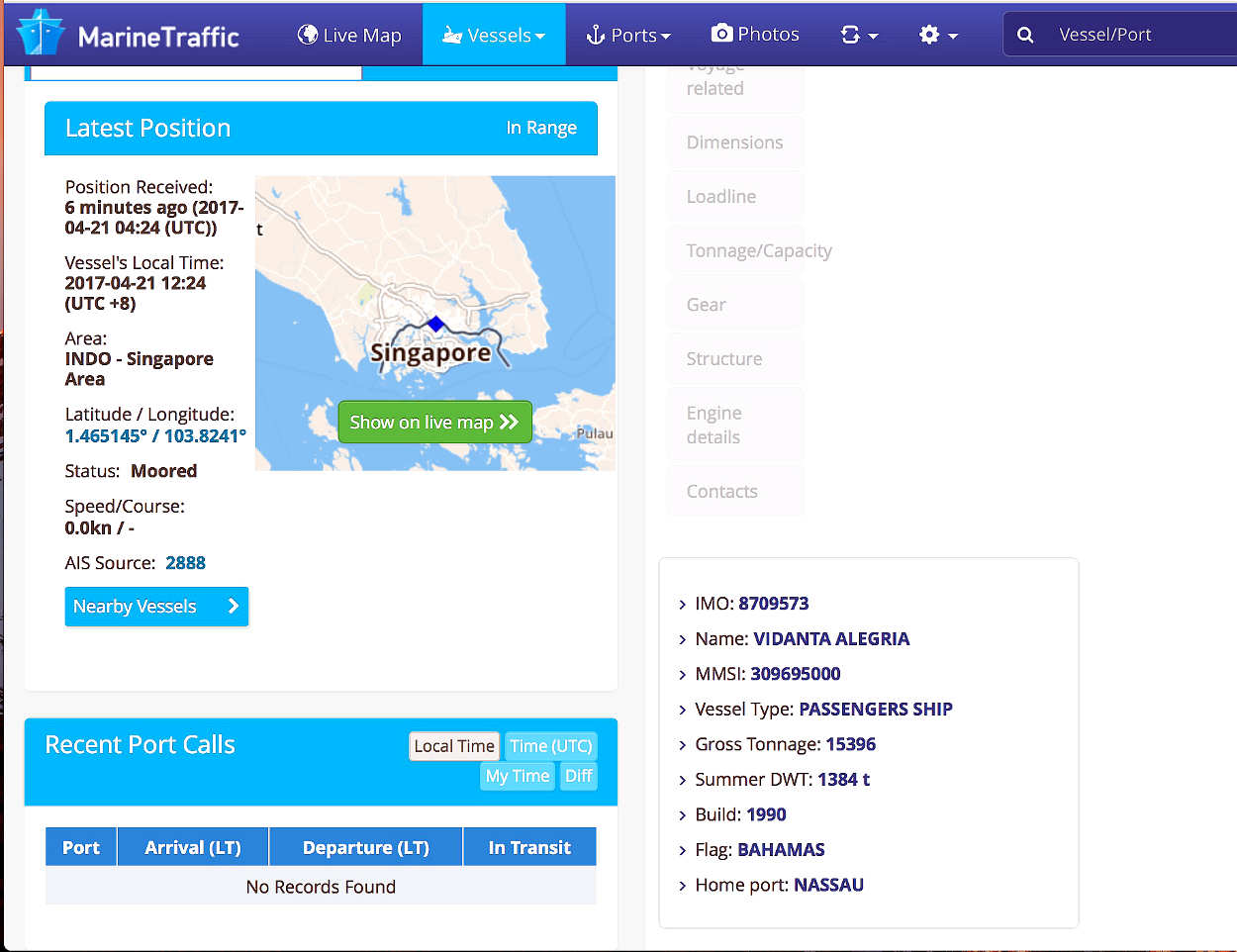 This page provides the position of the ship at any given time.  You can see it is now moored in Singapore.