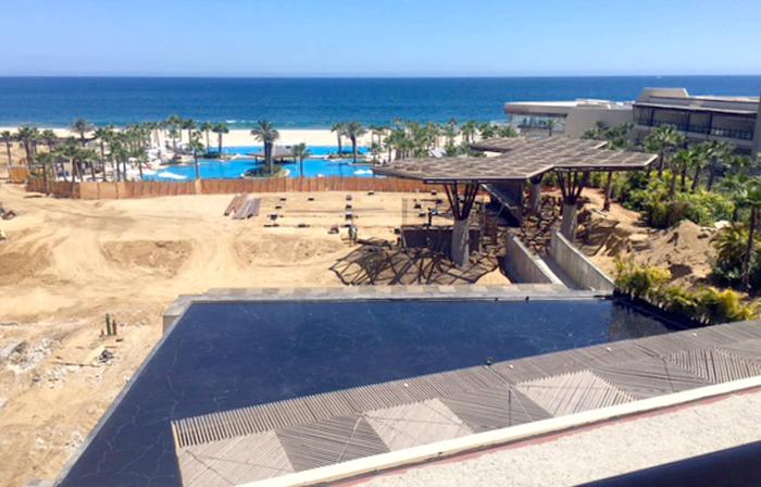 This view shows the construction from behind the fence that separates the pool area from the construction.  The rooms that are under construction certainly look larger than a standard Grand Mayan unit.  Are they versions of the Luxxe?