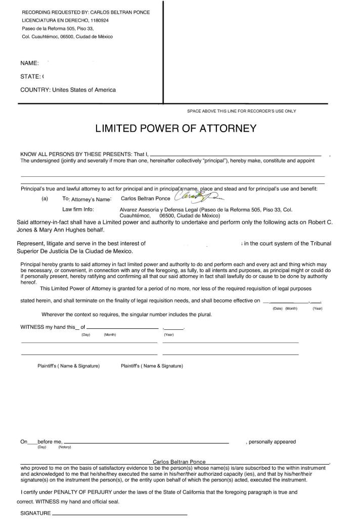 This Limited Power of Attorney may or may not carry any weight in Mexico.  Tap the image to expand, tap your browser's back arrow to return to the page...