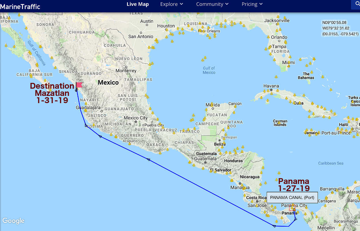 Vidanta Elegant passed by Puerto Vallarta on its way to Mazatlan.  It is now moored for more updating.  What do you think?  Sales meeting in September on the ship?....Subscribers View - 2/5/19
