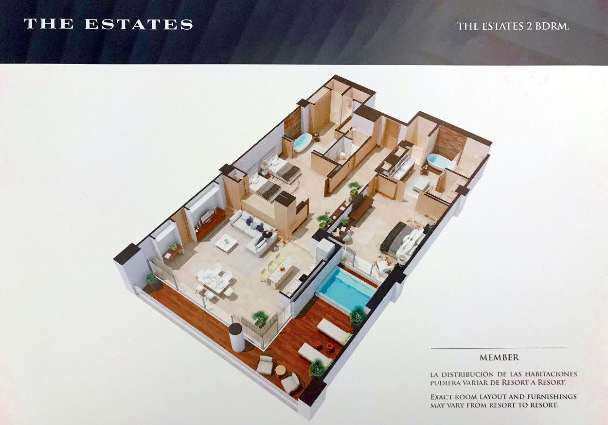 The Two Bedroom unit is one story and has a dipping pool on the deck outside the Master Suite.  Please tap the image to expand; tap the browser back arrow to return to this page.