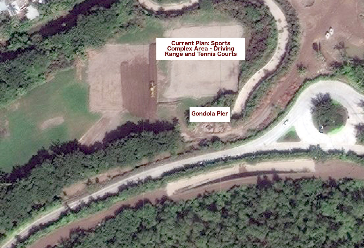 Aerial view of the tennis court and sports center now under construction at the former 8th hole of the Nayar Course.