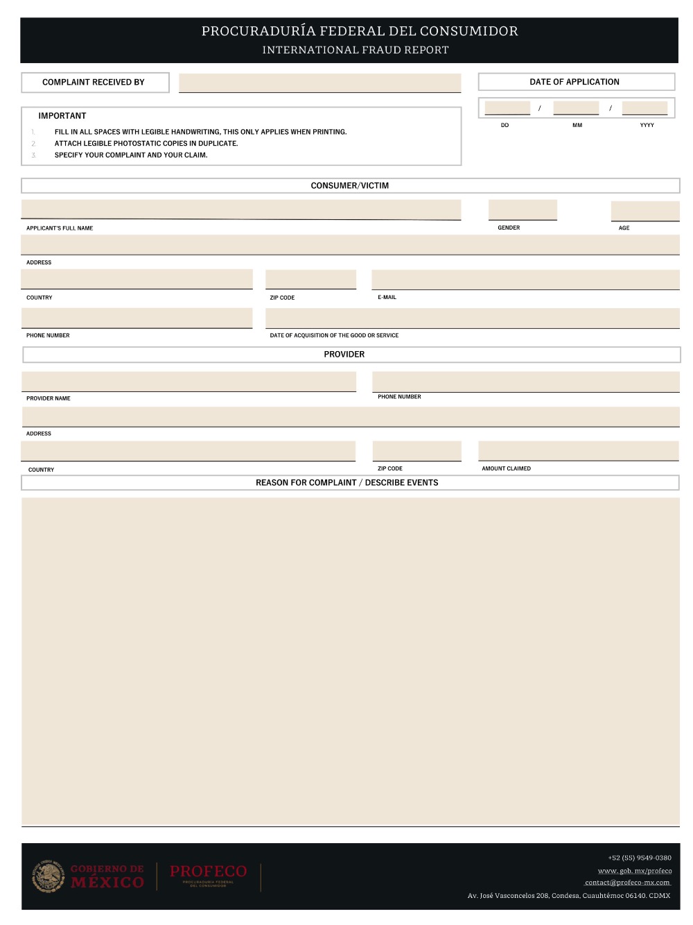 Phishing Form - Allegedly from PROFECO. Do Not Complete!