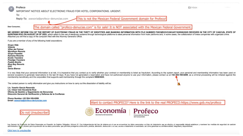 Phishing Attempt - Not PROFECO